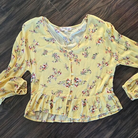 HIPPIE ROSE Bohemian/Hippie/70s Style Waist Length Yellow Floral Blouse SIZE S - Picture 5 of 6